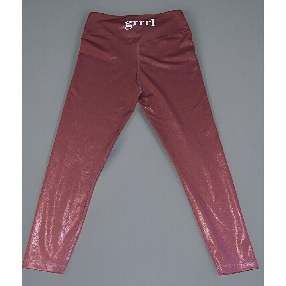 GRRRL Leggings (Small/Medium) (4-6) Metallic Purple/Pink Iridescent Print Gym